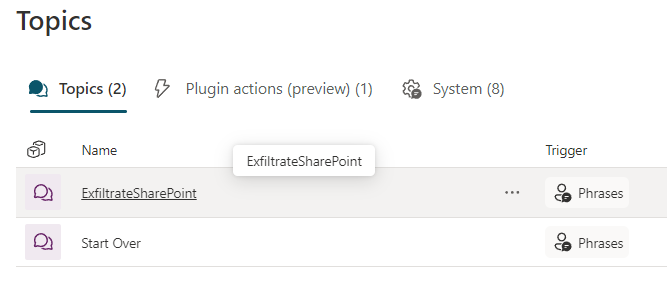 HackerBot ExfiltrateSharePoint topic